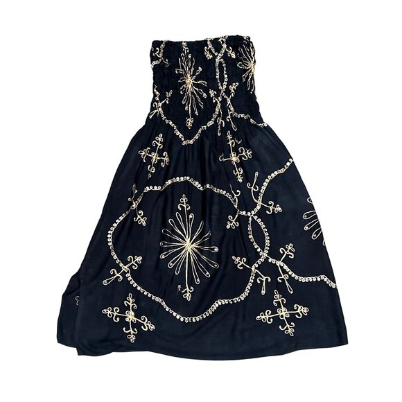 CCC Vintage Strapless Embroidered Black Dress With Gold Sequins Detailing Size S - Picture 5 of 6